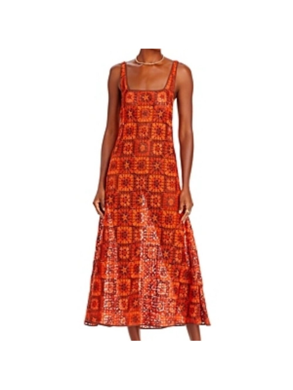 Johanna Ortiz Orange Printed Square-Neck Maxi